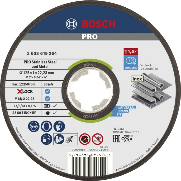 BOSCH PRO Stainless Steel and Metal X-LOCK rezalna plošča 125x1 mm, oSa, ravna