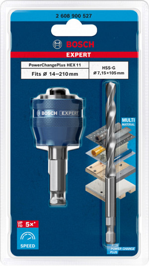 11-mm vpenjalni sistem EXPERT Power Change Plus za žago za izrezovanje lukenj, 2-delni komplet svedrov HSS-G Drill 7,15 x 105 mm