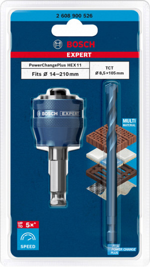 11-mm vpenjalni sistem EXPERT Power Change Plus za žago za izrezovanje lukenj, 2-delni komplet svedrov TCT Drill 8,5 x 105 mm