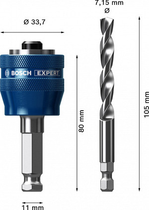 11-mm vpenjalni sistem EXPERT Power Change Plus za žago za izrezovanje lukenj, 2-delni komplet svedrov HSS-G Drill 7,15 x 105 mm