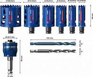 9-delni komplet žag za izrezovanje lukenj EXPERT Tough Material, 22/25/35/40/51/68 mm