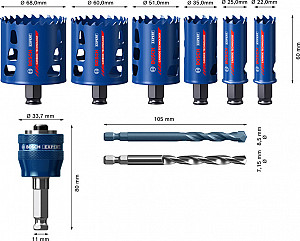 9-delni komplet žag za izrezovanje lukenj EXPERT Tough Material, 22/25/35/51/60/68 mm