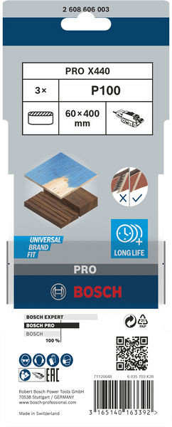 Brusni trak PRO X440, 60 x 400 mm, G100, 3 kosi