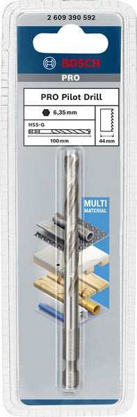 Centrirni sveder PRO Pilot Drill Bit, sistem Quick Change za žage za izrezovanje lukenj HSS-G 6,35 x 100 mm