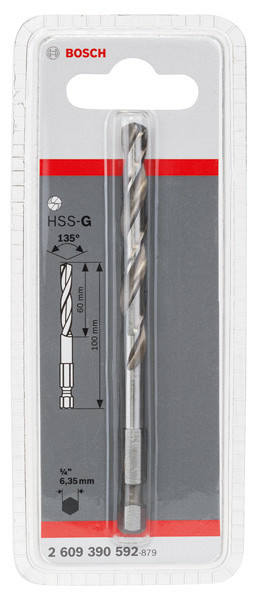 Centrirni sveder PRO Pilot Drill Bit, sistem Quick Change za žage za izrezovanje lukenj HSS-G 6,35 x 100 mm