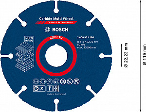 EXPERT Carbide Multi Wheel rezalna plošča, 115 mm, 22,23 mm