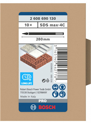 Komplet koničastih dlet PRO SDS max-4C, 280 mm, 10-delni