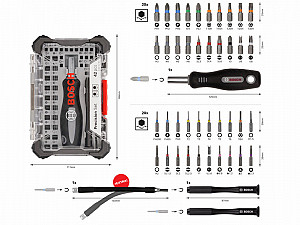 Komplet natančnih vijačnih nastavkov, promocijsko stojalo, 5 x 43 kosov