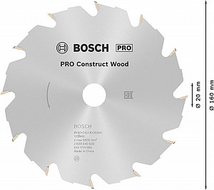 List za krožno žago PRO Construct Wood, 160 x 2,6 x 20 mm