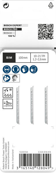 List za vbodno žago PRO Metal thick and thin T123XF, 100 mm, 3 kosi