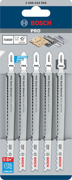 List za vbodno žago PRO Multi Material thick and thin T345XF 132 mm, 5 kosov