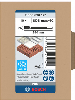 Ploščato dleto PRO SDS max-4C, 25 x 280 mm, 10 kosov