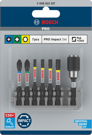 PRO Impact Set z držalom Quick Change in škatlo Pick and Click, PH2, PZ2, T15, T20, T25, T30, QC BH, 50 mm, 8 kosov