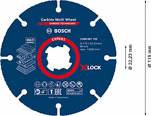 Rezalna plošča EXPERT Carbide Multi Wheel X-LOCK, 115 mm, 22,23 mm