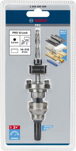 Vpenjalni sistem PRO Q-Lock Quick Change, šestrobi adapter za sistem Quick Change Hex za žage za izrezovanje lukenj, 9,5 mm