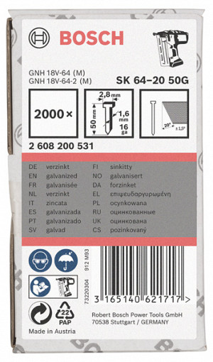 Žebelj za zaključna dela, SK64-20 50G